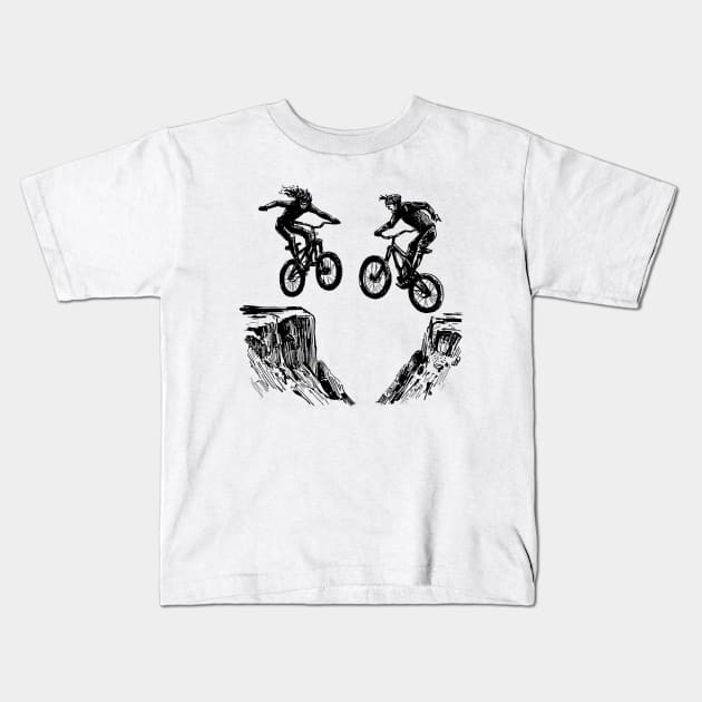 Cliff Bike Jump Kids T-Shirt by TheWanderingFools